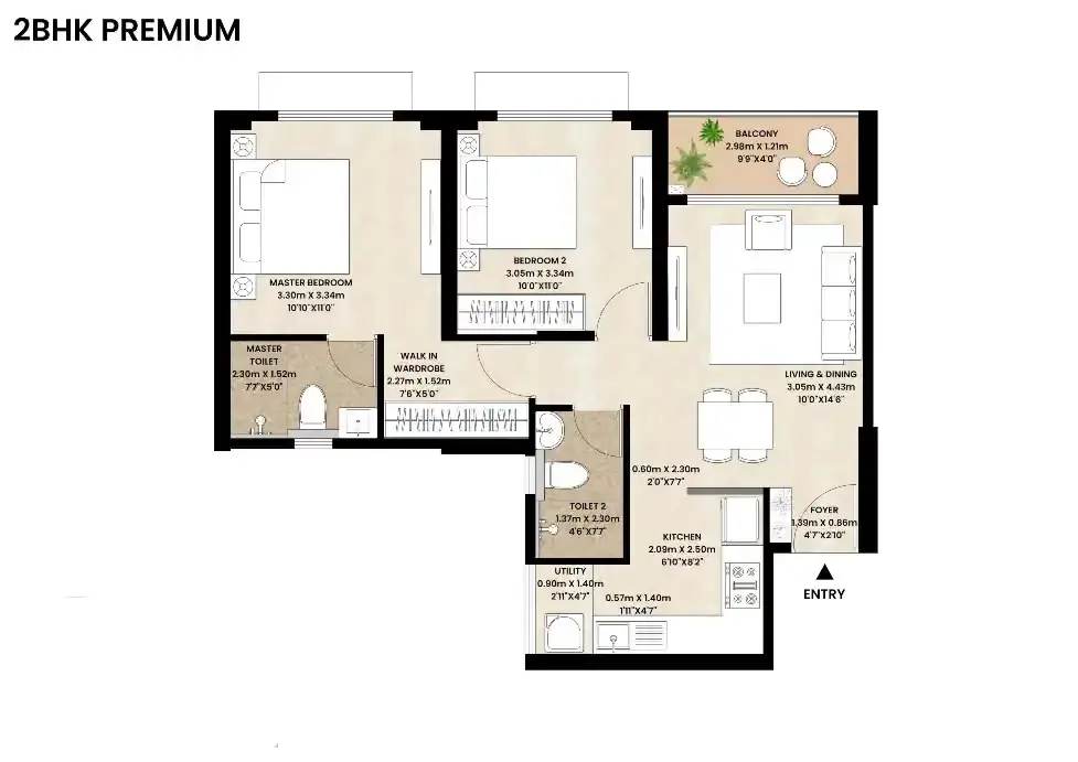 2 BHK unit plan, Mahindra Rivenza
