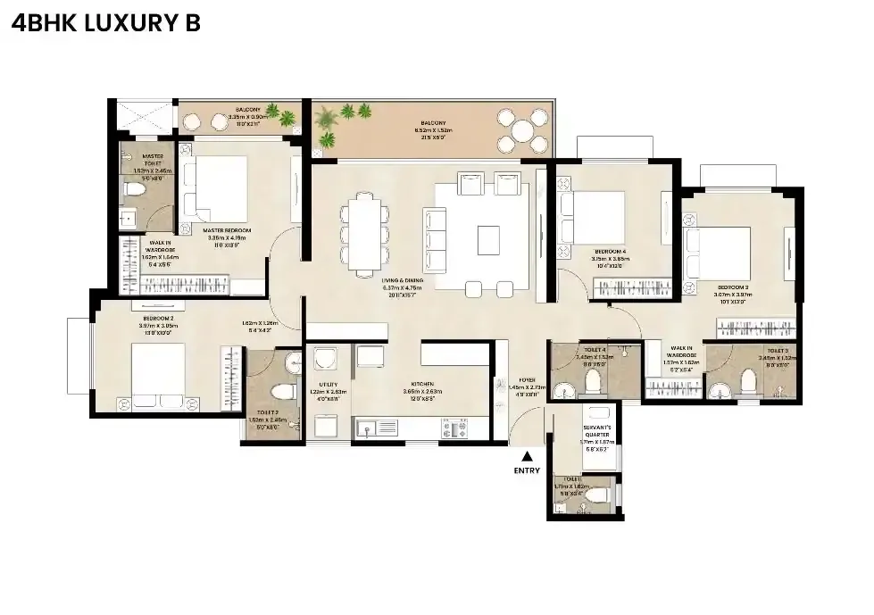 4 BHK unit plan, Mahindra Rivenza